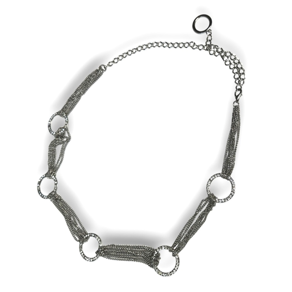 Vintage 90s Multi-Layer Silver Chain Belt Rhinestone O-Rings Adjustable 48 Inch - Picture 1 of 5